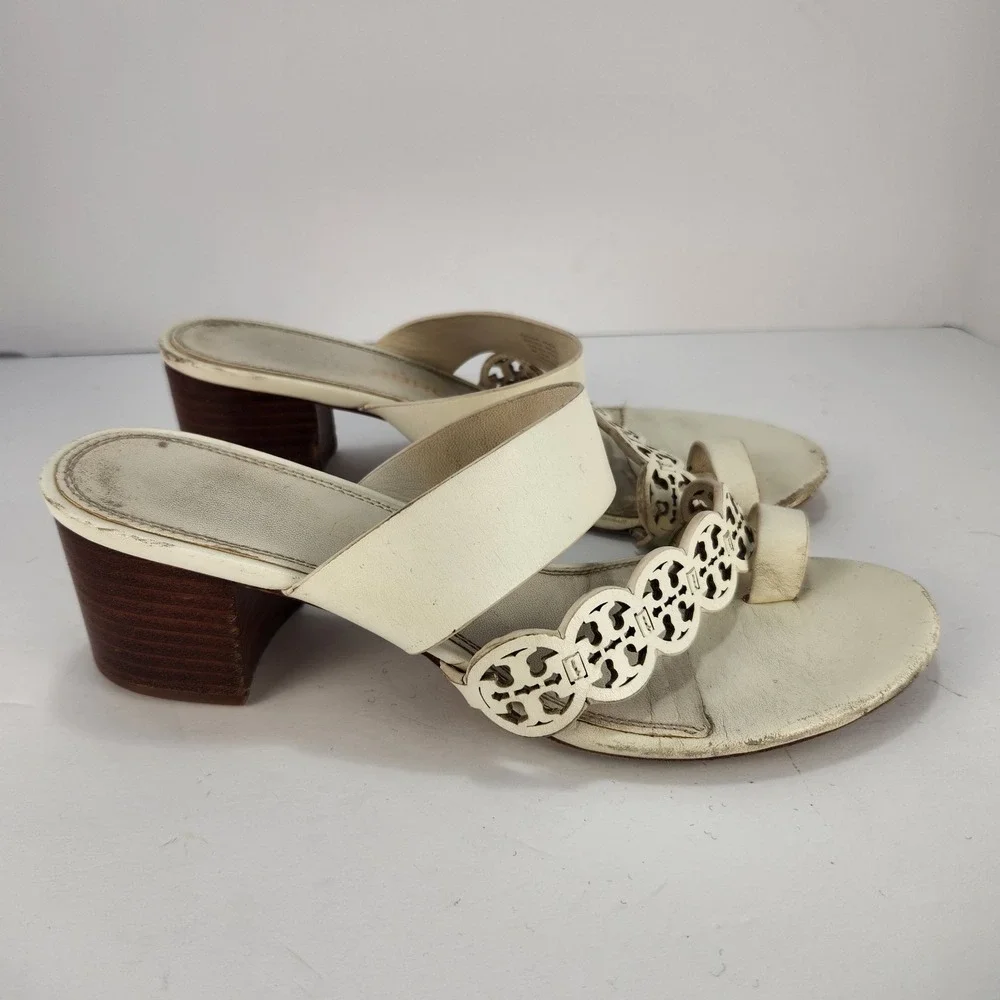 Tory Burch Tiny Miller Women's Elegant Dressy Heeled Sandals Ivory Size 9M